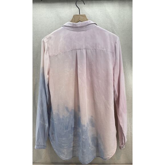 Anthropologie Cloth & Stone Tencel Blue/Pink Tie Dye LS Button Up Womens L NWOT - Picture 2 of 6